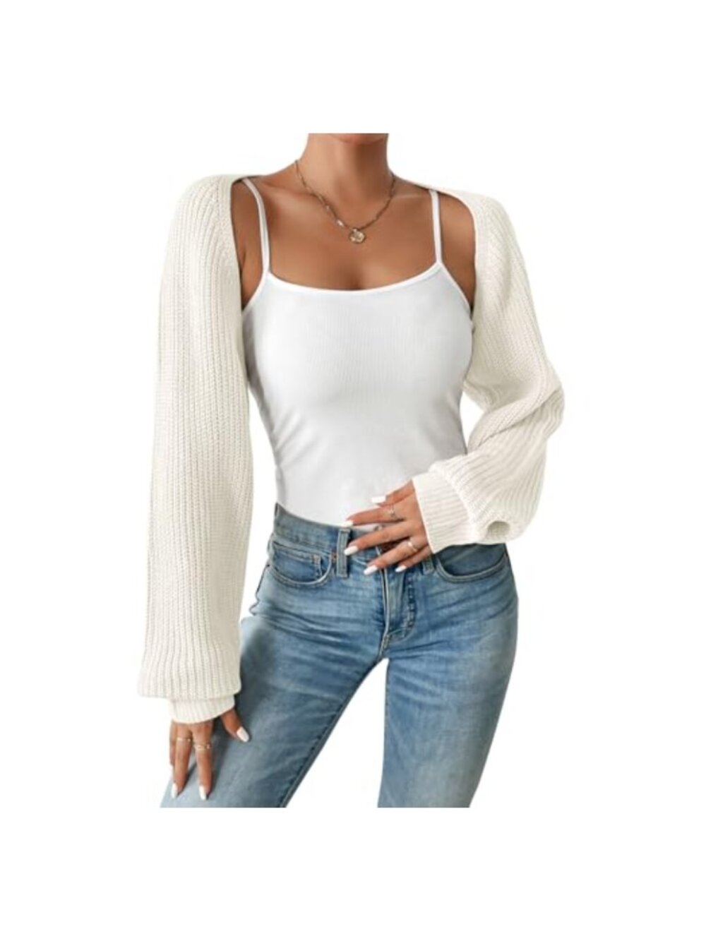 Women's Cropped Bolero Shrug Open Front Long Sleeve Knit Y2K Cardigan